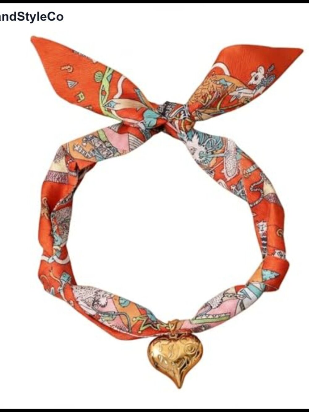 Silk Scarf Bandana Necklace Heart Charm Boho Pendant